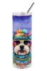 Bichon Frise Hippie Dawg Stainless Steel Skinny Tumbler Vacuum Double Walled Reusable Insulated Tumbler Travel Cup for Coffee Cocktails Gift with Lid